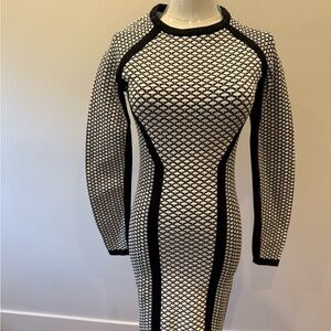 BCBGMAXAZRIA Black & White Textured Knit Bodycon Dress | Size S